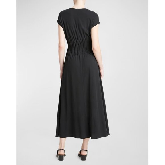 Vince Pintuck V-Neck Short-Sleeve Midi A-Line Dress Size S - Picture 2 of 8